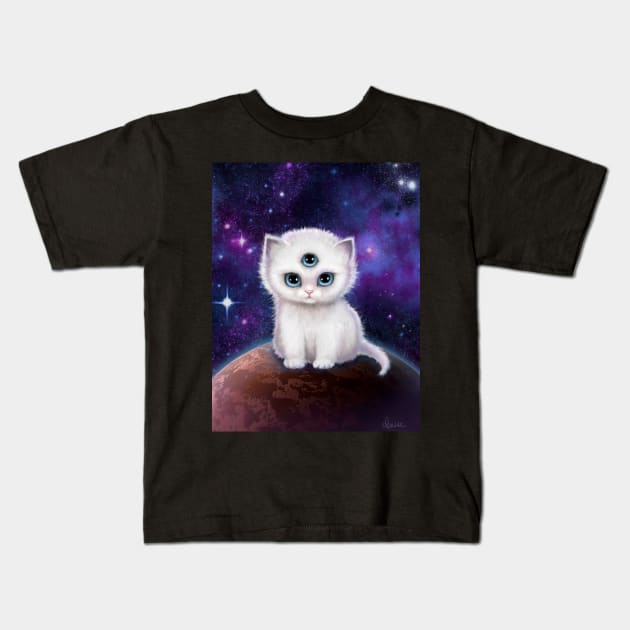 Three Eyed Space Cat Kids T-Shirt by ArtsyDenise